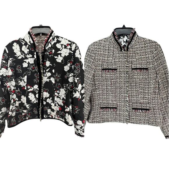 Bay Studio Reversible Blazer Jacket Womens 10 Tweed Floral Versatile Workwear - Picture 2 of 16